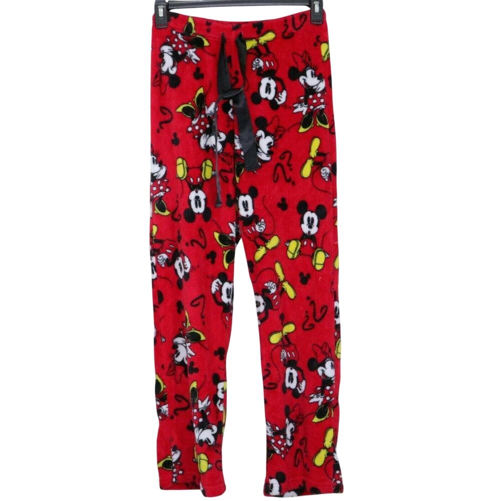 Disney Pajama Bottoms Womens Small Red Black Mickey Mouse Soft Pants Fleece